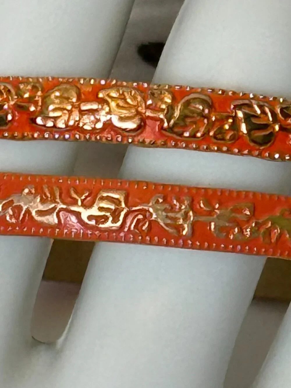 6 Orange Bangles Mix Match Stack Beaded Gold Toned Bracelets
